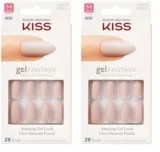 KISS Gel Fantasy Press On Nails, Nail glue included, ‘Bookworm’, Off White, Short Lenth, Almond Shape