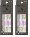 2-Pack KISS imPRESS Press-On Manicure Premium Collection Fake Nails – Sweet Life, Purple Jelly Squiggle, Short & Square