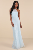 Kalina Light Blue Sequin Halter Maxi Dress