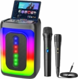 Portable Bluetooth Karaoke Machine with 1 Wireless Karaoke Microphone and 1 Wired Mic, Pa System with Light