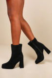 Women’s Karrie Black Suede Square Toe High Heel Ankle Boots