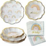 62-Pc Kate Aspen Boho Rainbow Baby Shower Party Tableware Kit (Serves 16 Guests)