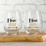 Kate Aspen I Love Him/Her Stemless Wine Glass 15 oz Set in Gift Box