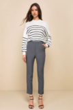 Lulu’s Women’s Kick It Grey High-Waisted Trouser Pants