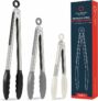 Set of 3 Kitchen Tongs for Cooking with Silicone Tips