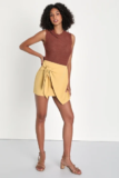 Women’s Knot Basic Yellow Tie-Front Mini Skirt