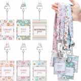 6 Pcs Pastel Smile Face PVC Hall Pass Lanyards and School Passes Set