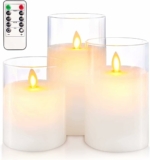 Set of 3 Transparent Glass Battery Operated Candles Flickering with Remote