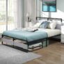ueen Metal Platform Bed Frame with Headboard and Pocket, Heavy Duty Steel Slat