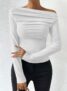 Womens Long Sleeve Boat Neck Off Shoulder Ruched Shirt