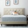 LUCID Twin Bed Frame with Headboard – Upholstered Platform – No Box Spring Needed– Pearl