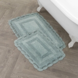 2-Pc Laura Ashley Crochet Cotton Bath Rug Set, 17×24/21×34 in