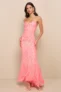 Limitless Glamour Coral Pink Sequin Lace-Up Maxi Dress