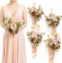 Set of 4 Ling’s Moment Artificial Flowers Apricot and Peach Bridesmaid Bouquet Set