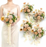 Set of 4 Ling’s Moment Artificial Flowers Sunflower Bridesmaid Bouquet