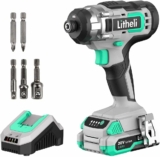 Litheli Cordless Impact Driver, 1150 In-Lbs Torque, 1/4″ Quick-Release Hex Chuck, with 20V 2.0 Ah Battery, 3 Socket Adapters, 2 Driver Bits