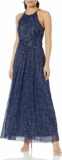 London Times Women’s Mesh Halter Maxi with Ruched Waistband Dress