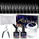 Long Almond Nail Tips Kit with 5 in 1 Nail Glue Gel, UV LED Nail Lamp, Debonder, and Nail Tools