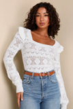 Women’s Lovable Mindset Ivory Crochet Ruffled Sweater Top