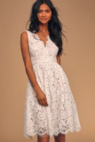 Women’s Love Swept White Lace Midi Skater Dress With Pockets