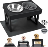 Adjustable Heights Dog Bowl Stand with Mat, 1 Slow Feeder Dog Bowl & 2 Stainless Steel Dog Bowls