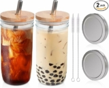 2-Pack 24oz Glass Cups with Lids and Straws