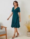 Women’s Waist Tie Ruffle Split Midi Wrap Dress