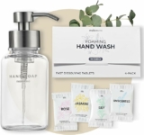 14 oz Clear Glass Foaming Soap Dispenser with Silver Pump + Mixed 4 Pack Foaming Hand Soap Refill Tablets