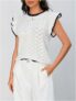 Women’s Contrast Binding Ruffle Sleeve Vest Crew Neck Knit Sweater Pullovers
