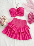 2-Pc Women’s Summer Top & Ruffle Tiered Mini Skirt Set