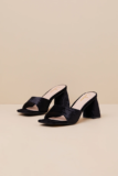 Maleka Black Crushed Velvet High Heel Slide Sandals