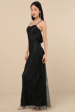 Maxxine Black Fishnet Rhinestone Column Maxi Dress