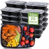 20-Pack 2-Compartment Meal Prep Containers w/ Lids, 33oz