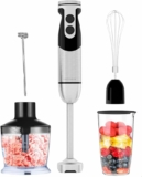 5-in-1 Immersion Hand Blender, Including 500ml Chopper, 600ml Beaker, Whisk and Milk Frother