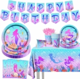 142-Pcs Mermaid Party Decor & Disposable Tableware Set