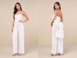 Mesmerizing Glow White Sequin Removable Bow Wide-Leg Jumpsuit