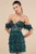 Midnight Sparkle Emerald Embroidered Feather Bustier Mini Dress