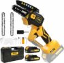Electric Mini Chainsaw Cordless Battery Powered, 4″ (Includes 2 Batteries)