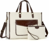 2-Pc Tote Bag Canvas Laptop Bag & Clutch Pouch Set