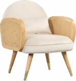 Wood and Rattan Accent Chair with Velvet Fabric & High-Elastic Sponge Filling