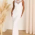 Women’s Dream Romance White Beaded Tulle Trumpet Maxi Dress