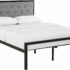 Modway Mia Upholstered Brown Gray Tufted Platform Bed With Metal Slat Support, King