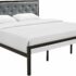 Modway Mia Upholstered Brown Beige Tufted Platform Bed with Metal Slat Support, Full Size