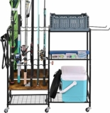 12-Rod Fishing Pole Rack Cart with Foldable Plastic Baskets