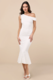 Nadie White Lace Asymmetrical Midi Dress