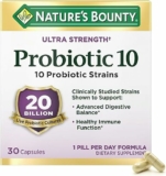 30-Count Nature’s Bounty Probiotic 10 Daily Probiotic Supplement for Digestive, Immune, and Upper Respiratory Support, Ultra Strength