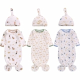 3-Sets Baby Knotted Knotted Nightgown Long Sleeve with Matching Hat Set