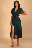 Women’s Next to You Emerald Green Swiss Dot Ruffled Midi Dress