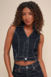 Blank NYC Women’s Night Break Dark Wash Collared Denim Vest