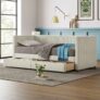 Twin Size Corduroy Upholstered Daybed with Two Storage Drawers and Wood Slat